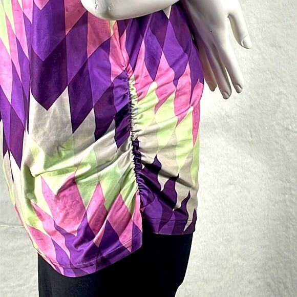 LOVEUDEAR 1XL Geometric Print Tank Top NWOT With Gathered Sides Stretchy Comf… - Picture 7 of 12